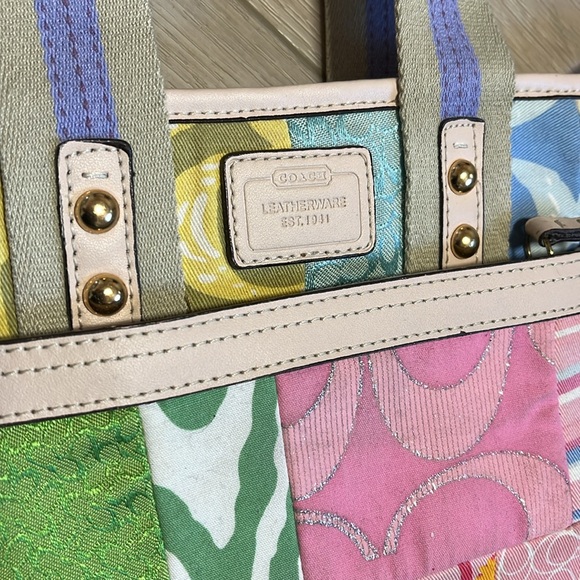 Y2K Style Colorful Patchwork Small Handbag Purse Bag Canvas Fabric - Picture 8 of 11